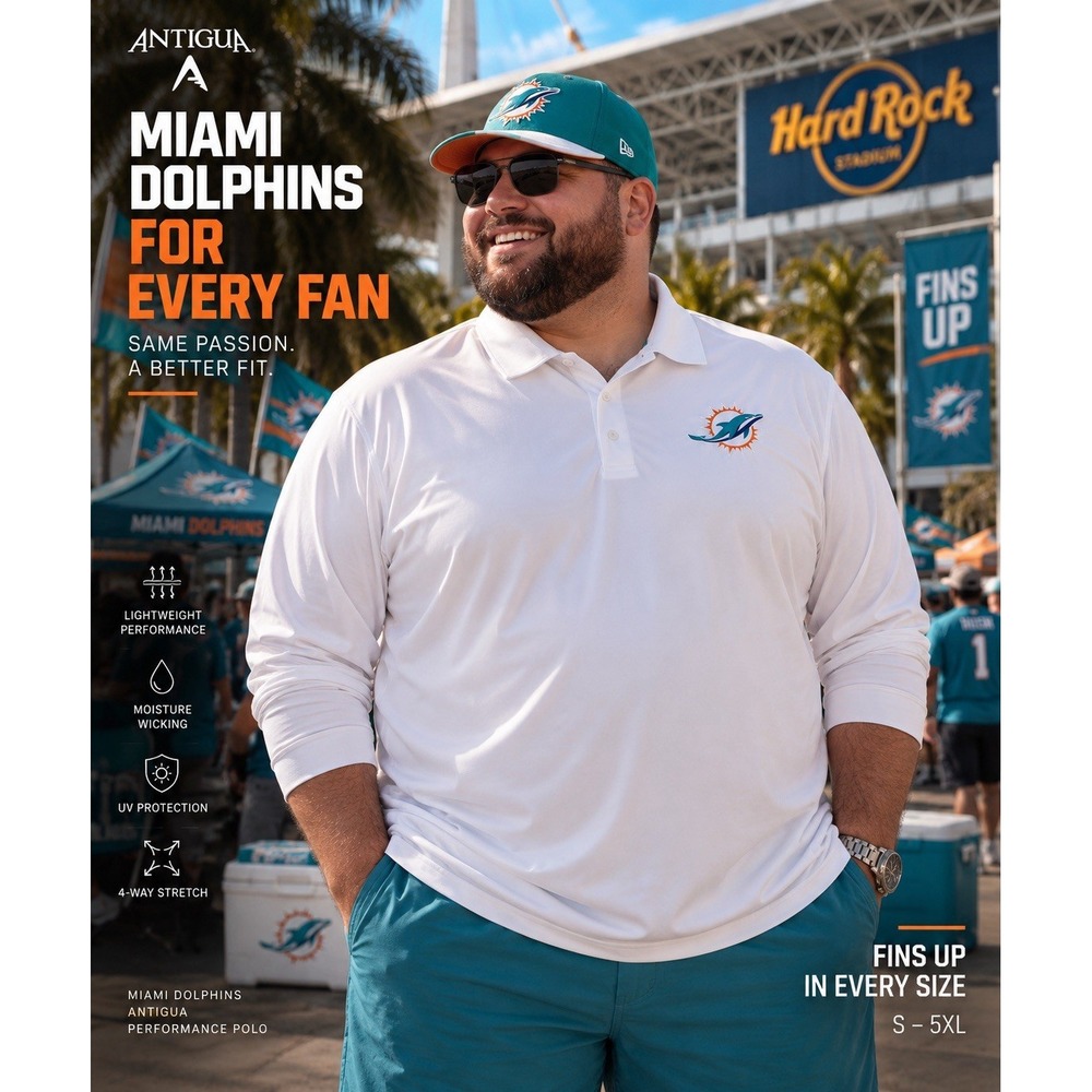 Miami Dolphins Antigua Polo Men's 3XL White Long Sleeve NFL Embroidered Logo